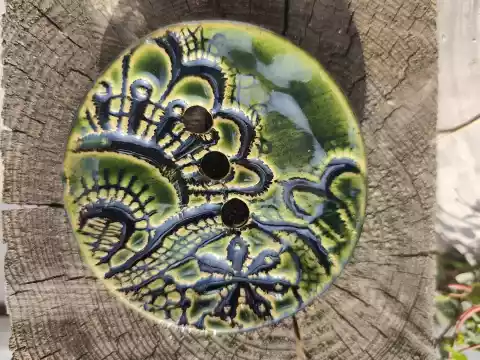 mydelniczka ceramiczna zielona z koronką